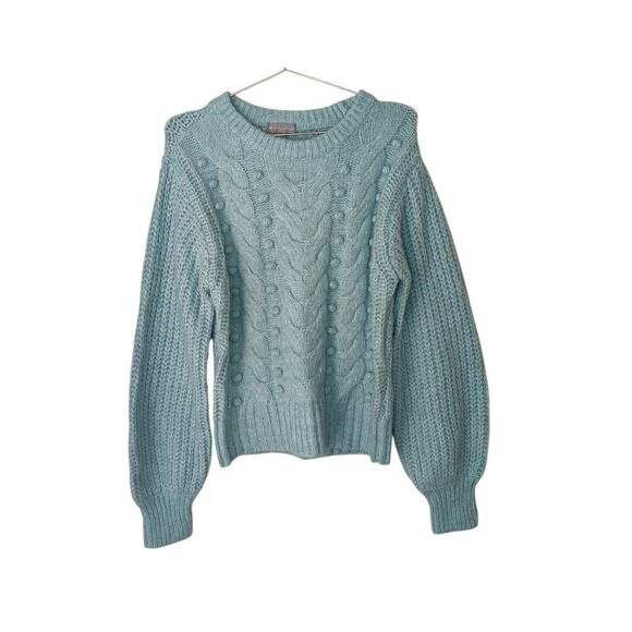 New Evolution by Cyrus Blue Cable Knit Sweater Soft Chunky Pullover SZ M - Picture 2 of 10